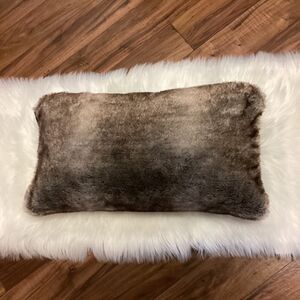 Tahari Faux Fur Accent Lumbar Decorative Throw Pillow Feather Filled in Brown